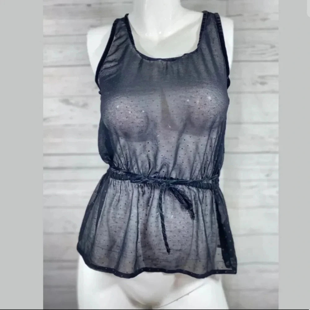 Mossimo Sleeveless Peplum top sheer polka dots waist string